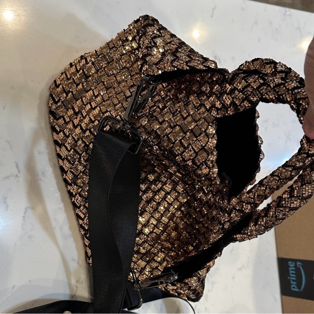 Naghedi Gold Metallic Woven Crossbody Bag - Picture 6 of 9